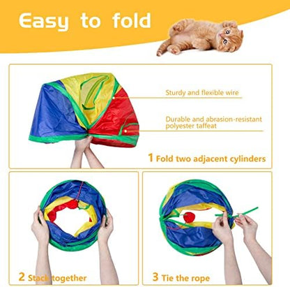 Sheldamy Cat Tunnel, 2-Way Cat Tunnels for Indoor Cats, Collapsible Cat Play Tunnel, Interactive Toy Maze Cat House with 1 Play Ball for Cats, Puppy, Kitty, Kitten, Rabbit (Rainbow)… - Image 4