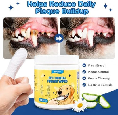 Pet Dental Finger Wipes for Dogs & Cats, 200 Counts Pet Teeth Cleaning Wipes, Textured Finger Toothbrush Wipes for Fresh Breath, Plaque & Tartar Care, Gentle No-Rinse Oral Care - Image 5