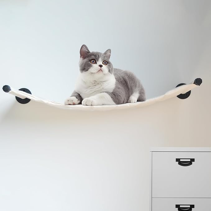 Cat Hammock Wall Mounted, 35.43 x 12.99 inch Wall Mounted Cat Shelves, Metal Brackets Cats Beds for Sleeping, Playing, Climbing and Resting Stabilized Wall Furniture for Large Cats or Kitty