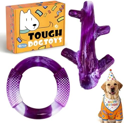 Furdog Dog Toys for Aggressive Chewers, Indestructible Chew Toys for Medium Large Breeds(20-80lb), Durable Squeaky Tough Dog Toy to Keep Them Busy (Purple, 2 Packs) by ToughToysforHappyChewing