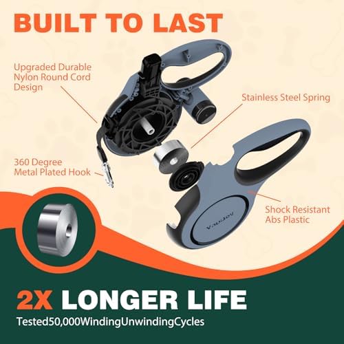 Retractable Dog Leash, 26ft Heavy Duty Retractable Pet Leash with Poop Bag Holder, 360° Tangle-Free for Small Medium Large Dogs Up to 110lbs, Anti-Slip Handle,One-Handed Brake Pause Lock（Gray） - Image 3