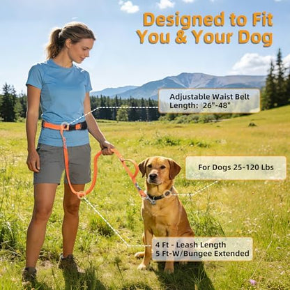 Reflective Waist Bungee Dog Leash - Hands-Free for Running & Walking (Orange Leash) - Image 4