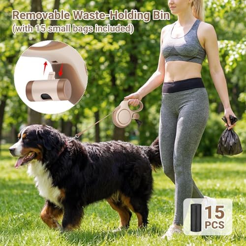 Segarty 26 Ft Walking Lead with Poop Bag Holder for Pet 66 lbs - 110 lbs, 360°Tangle-Free 8m Long Retractable Leash with Anti-Slip Handle One-Handed Brake Pause Lock, Heavy-Duty Leash for Dogs Outside - Image 6
