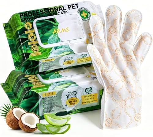 Arme Pet Bath Gloves Wipes for Dogs&Cats Cleaning Glove for Dry Bath,40 Pcs by Arme