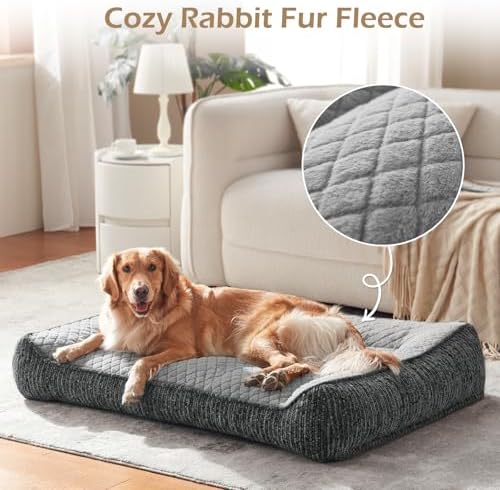 JOEJOY Orthopedic Dog Bed Medium Sized Dogs, Extra Thick Supportive Big Dog Couch Bed with Sides, Ultra Soft Pet Bed Sofa, Light Grey, 35''x25'' - Image 2