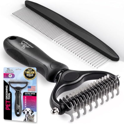 Pat Your Pet Deshedding Brush & Metal Comb Grooming Combo for Cats & Dogs by PatYourPet