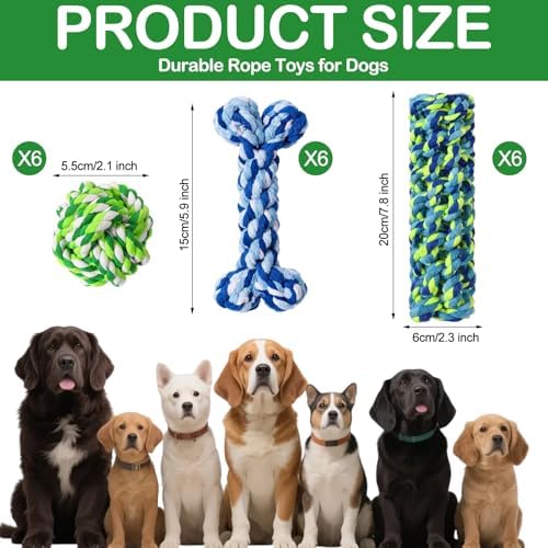 18 Pcs Dog Rope Toys Set Interactive Chew Balls Toys for Aggressive Chewers Large Medium Small Dogs Pet Puppy Teeth Cleaning Fun Training Birthday Gifts Blue Green - Image 2