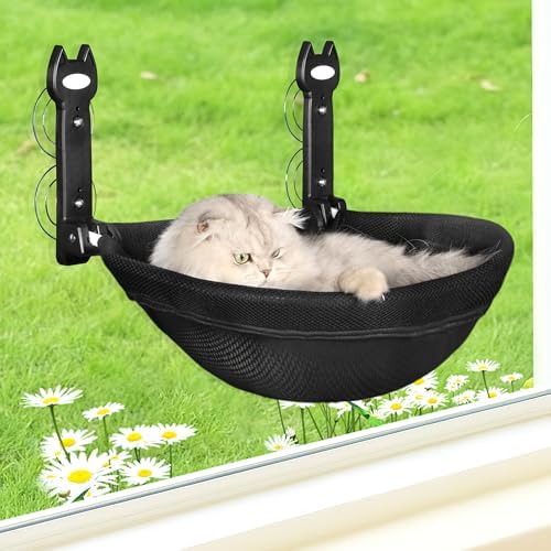 HiPetpy Black Deep Cat Window Perch, Cordless Foldable Cat Hammock by HiPetpy