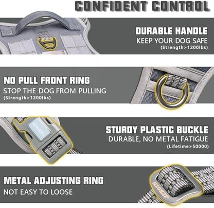 Auroth Tactical Dog Harness for Large Dogs No Pull Adjustable Pet Harness Reflective K9 Working Training Easy Control Pet Vest Military Service Dog Harnesses Grey XL - Image 3