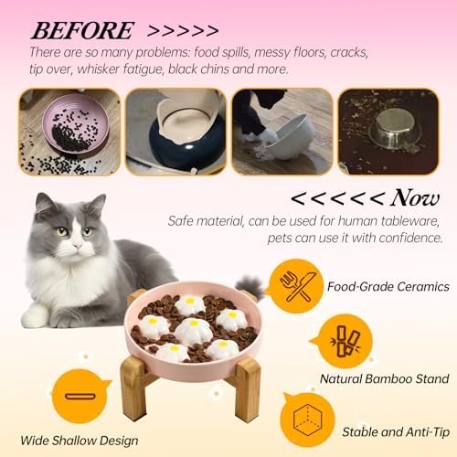 Elevated Ceramic Slow Feeder Cat Bowl with Anti-Slip Bamboo Stand - Image 4