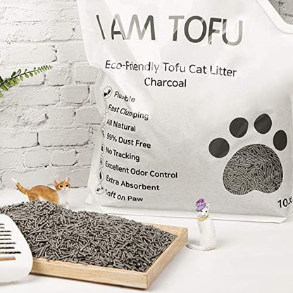I AM TOFU - Natural Flushable Tofu Cat Litter, Low Dust Lightweight Clumping Litter, Odor Control (10 lb Bag, Charcoal)