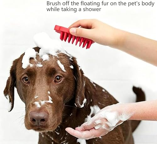 Pet Bath & Massage Brush,Pet Grooming Brush,Soft Rubber Scrubber for Brushing,Massaging,Bathing,Shampooing and Reducing Hairballs (Red, Style 1) - Image 5