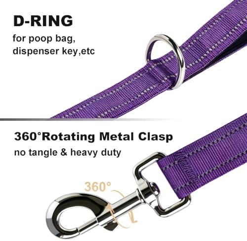Bungee Dog Leash 5FT-6FT Shock Absorbing, Heavy Duty Tactical Dog Lead with Padded Double Handles, Car Seat Belt, No Pull Reflective Training Leashes for Medium Large Dogs (Purple) - Image 2