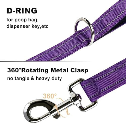 Bungee Dog Leash 5FT-6FT Shock Absorbing, Heavy Duty Tactical Dog Lead with Padded Double Handles, Car Seat Belt, No Pull Reflective Training Leashes for Medium Large Dogs (Purple) - Image 2