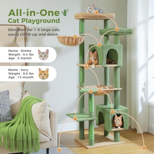 69" Cactus Cat Tree for Indoor Cats Large Adult, Multi-Level Cat Tower - Image 2