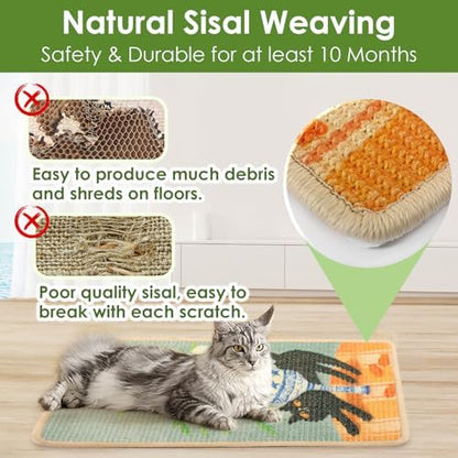 3-in-1 Sisal Cat Scratch Mat 23.6x15.7'' Floor & Wall Cat Scratcher Pad, Protects Carpet Couch & Furniture with Sticker Tape, Anti-Slip, Durable for Indoor Outdoor Cats (Srping) - Image 5
