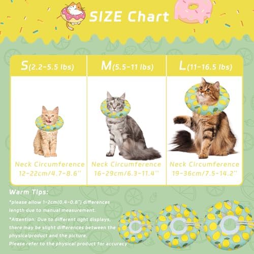 Seyezo Cat Cone Collar Soft, Adjustable Cat Recovery Cone, Green Lemon, S - Image 2