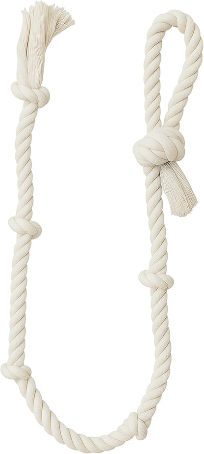 Heavy-Duty 51" White Cotton Rope Dog Toy – 6-Knot Tug & Dental Chew with Loop – Durable, Washable, Natural & Safe for Medium & Large Dogs – Indoor & Outdoor Play