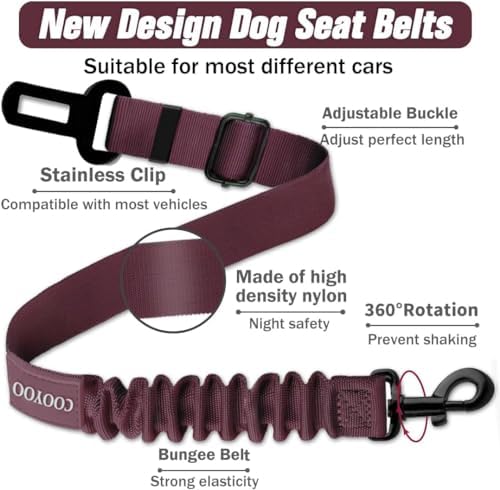 COOYOO Dog Seat Belt,Retractable Dog Car Harness Seat Belt for Car Adjustable Nylon Pet Safety Seat Belts Heavy Duty & Elastic Bungee Buffer - Image 3