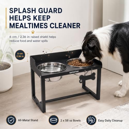 Mess Proof Elevated Dog Bowls for Medium and Large Dogs - Non-Spill Design - 10'' Tall Raised Dog Food Bowl Stand with Two 58oz Stainless Steel Bowls - Image 2