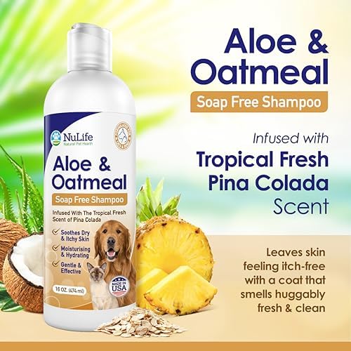 Oatmeal Dog Shampoo with Soothing Aloe Vera, Sensitive Skin Dog Shampoo for All Pets, with Tropical Fresh Pina Colada Scent, Hypoallergenic Formula Provides Relief from Allergies & Dry Itchy Skin - Image 2