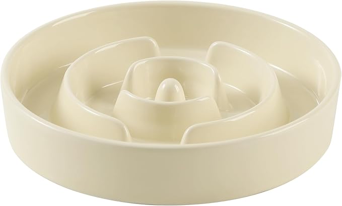 Ceramic 3.2 Cup Slow Feeder Dog Bowl for Large Dog, 9.5inch Puzzle Food Dish, Anti-Gulping, Stop Bloat, Preventing Choking (Single Bowl-Light Yellow)