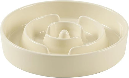 Ceramic 3.2 Cup Slow Feeder Dog Bowl for Large Dog, 9.5inch Puzzle Food Dish, Anti-Gulping, Stop Bloat, Preventing Choking (Single Bowl-Light Yellow)