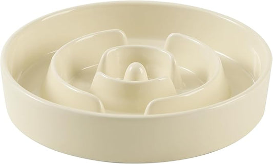Ceramic 3.2 Cup Slow Feeder Dog Bowl for Large Dog, 9.5inch Puzzle Food Dish, Anti-Gulping, Stop Bloat, Preventing Choking (Single Bowl-Light Yellow)