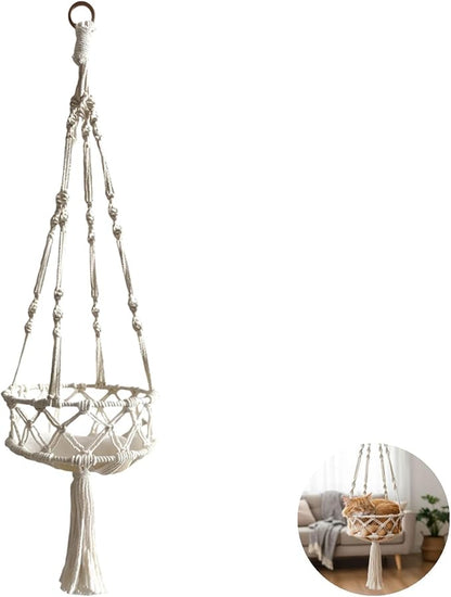 Ceiling Swing Cat Bed, Handwoven Hanging Cat Hammock, Boho Style, with Long-Lasting Cotton Rope and Iron Ring, Safe Half-Wrap Nest for Indoor Decor