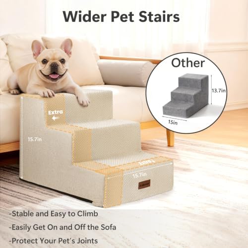 Aodisman Dog Stairs for Small Dogs,3-Step Wide Pet Stairs for Couch & Bed - Image 2