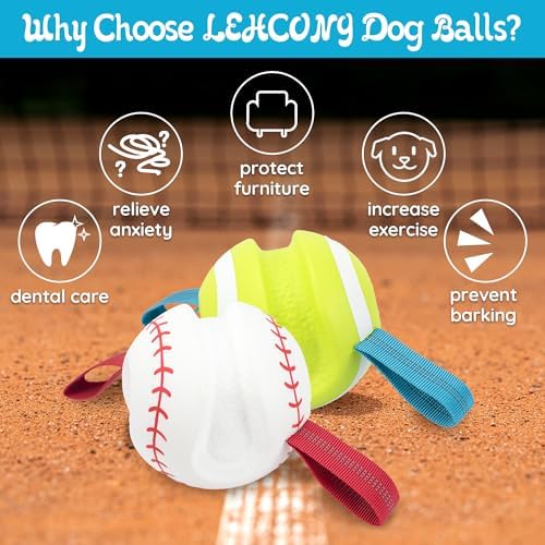 LECHONG Dog Balls with Straps for Tugging 2 Pcs, Interactive Dog Toys, Puppy Toys to Keep Them Busy, High Bouncy Balls for Dogs, Tennis Ball Base Ball Toys - Image 5