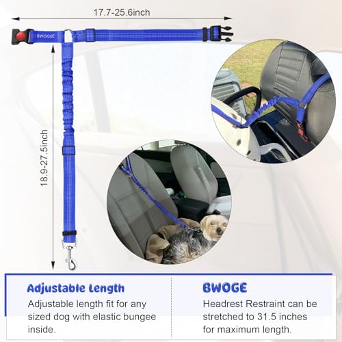 BWOGUE Dog Seat Belt for Car, Headrest Restraint Bungee Lead, Dark Blue - Image 3