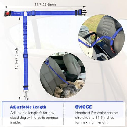 BWOGUE Dog Seat Belt for Car, Headrest Restraint Bungee Lead, Dark Blue - Image 3