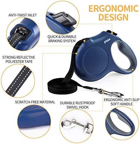 Fida Retractable Dog Leash with Dispenser and Poop Bags,16 ft, Navy Blue - Image 3