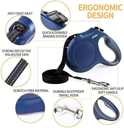 Fida Retractable Dog Leash with Dispenser and Poop Bags,16 ft, Navy Blue - Image 3