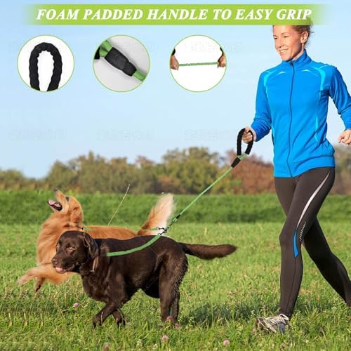 Dog Double Leashes,Rope Bungee Five Leash with Padded Handle Removable for 5 Dogs,Tangle-Free, Padded Handles, 360° Swivel Control (Green, 5 Way) - Image 4