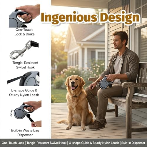 16ft Retractable Dog Leash for Medium Dogs up to 66 lbs, Gray - Image 3