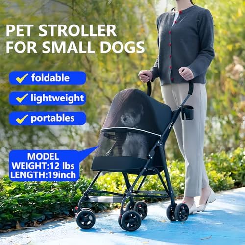 Cat Stroller Foldable Lightweight for Small Dogs Cats 0-15 lb Black - Image 4