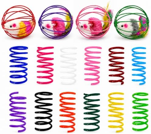 Cat Toys for Indoor Cats, 4 Wire Mesh Mice & 12 Colorful Springs by YULOYI