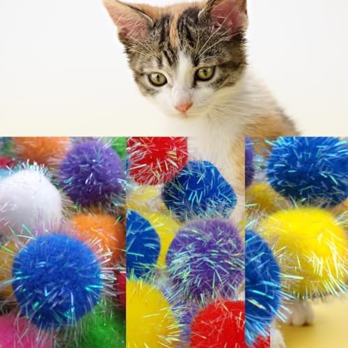 20 Pieces Mix Sizes Sparkle Pom Pom Balls for Cat - Interactive Glitter Balls, Multicolor, Best as Kitten Play Toys. by Shizhoo