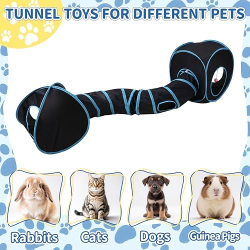 Pet Cat Tunnel, Tunnel Tent Set Tunnels for Indoor Cats, Collapsible Pet Tunnel for Kitten, Puppy, Rabbit, 25cm-Wide Tunnels, Durable & Breathable, with Peek Hole Toy Ball - Image 2