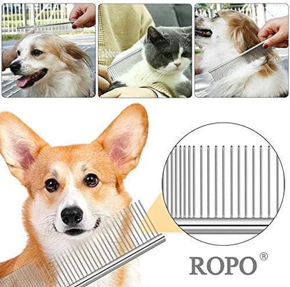 CWXZSTM Pet Steel Combs Dog Cat Comb Tool for Removing Matted Fur - Pet Dematting Comb with Rounded Teeth and Non-Slip Grip Handle - Prevents Knots and Mats for Long and Short Haired Pets,6.5IN/7.4IN - Image 5
