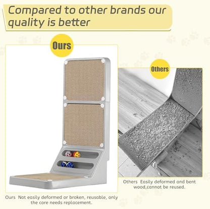 Cat Scratcher Cat Scratch Pad L Shape Wall Mounted Dual Use (Vert/Horiz) Kitten Bunifa Scratching Card Board Vertical Post with Ball Toys Feathers,Protecting Furniture Core is Replaceable Large Grey - Image 6