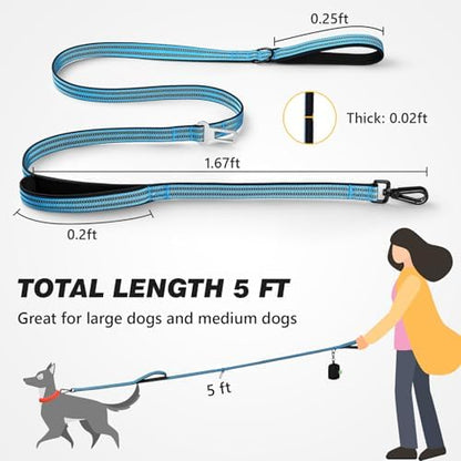 Double Handle Dog Leash with Poop Bag Holder and Car Seat Belt Buckle - Image 2