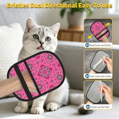 Floral Paisley Pet Hair Removal Glove Brush Hair Remover Tool for Carpet - Image 6