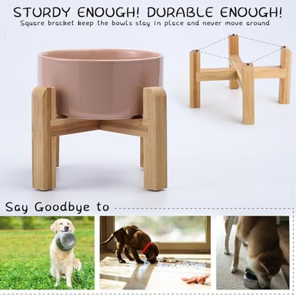 Petygooing Khaki Elevated/Raised Ceramic Dog Bowl for Small Breeds, Dog Food Water Dish with Stand,Pet Feeding Bowl with Anti Slip Rubber for Cats and Small Dogs Puppy 13.5 OZ (5.1In / 1.7 Cups) - Image 5