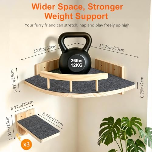 Cat Wall Shelves with 3 Perch Steps, Cat Wall Climber Furniture Up to 26lbs - Image 3