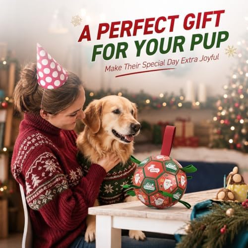 QDAN Christmas Dog Toys: Soccer Ball with Straps for Outdoor Play, Tug of War, Puppy Gifts - Durable 8-Inch Balls for Medium Large Dogs - Image 2