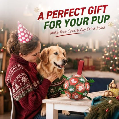 QDAN Christmas Dog Toys: Soccer Ball with Straps for Outdoor Play, Tug of War, Puppy Gifts - Durable 8-Inch Balls for Medium Large Dogs - Image 2
