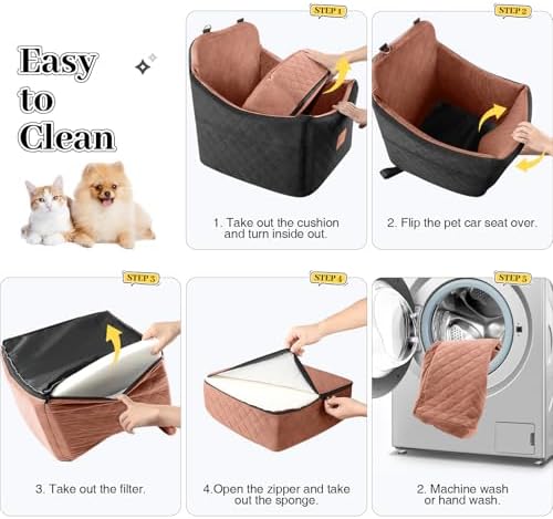 Dog Car Seat for Small/Medium Dogs, Memory Foam Dog Booster Seat, Travel Safety Pet Car Seat with Washable Removable Cover, Storage Pockets for Dogs up to 35 lbs((Black/Brown, Medium) - Image 4